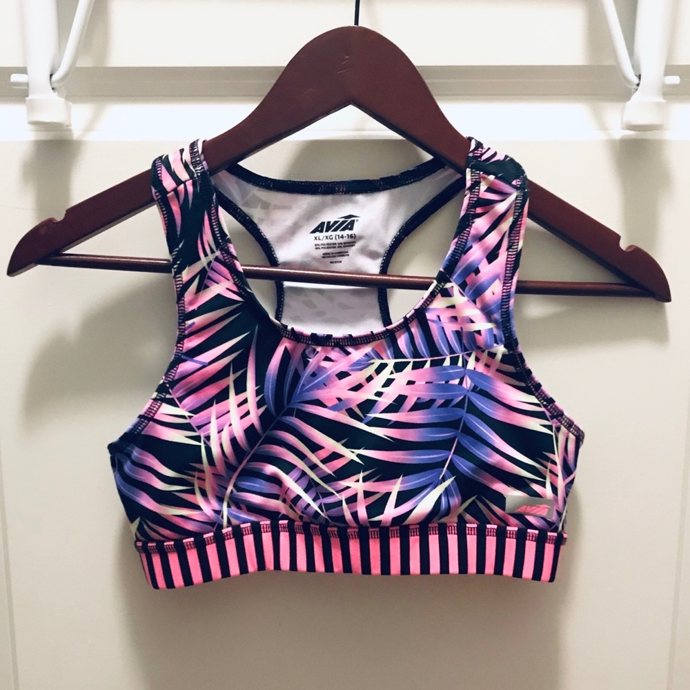 Kids neon palm tree sports bra